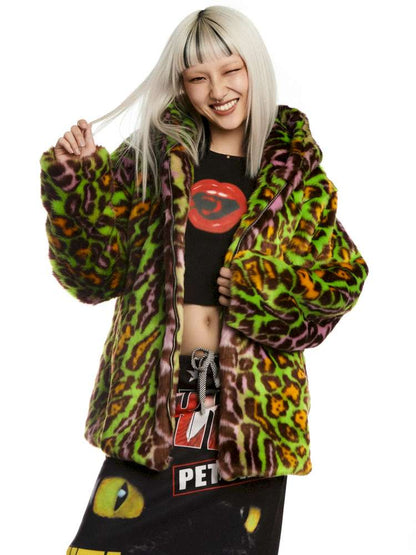 Y2K Leopard Print Cool Fur Hooded Jacket【s0000014911】