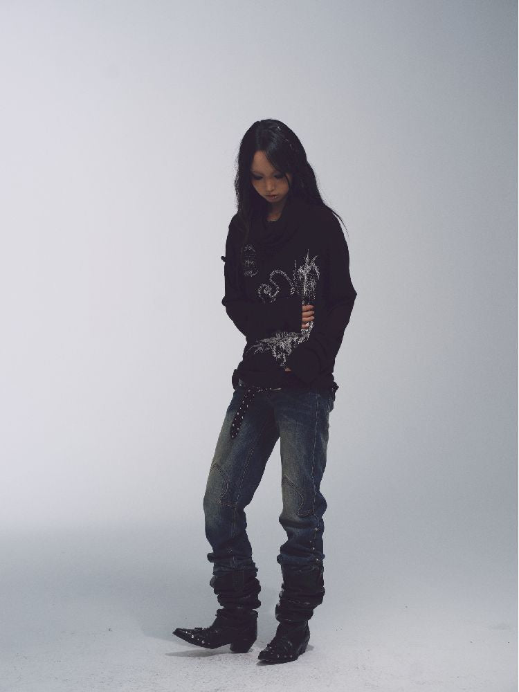 High Neck Loose Printed Sweater【s0000011228】