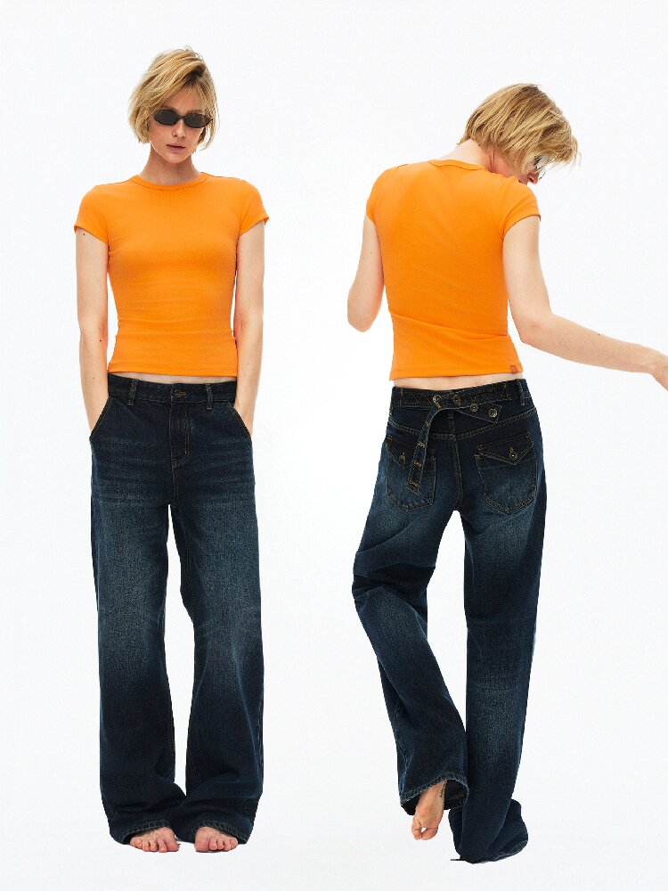 Cotton Lace Up Asymmetrical Jeans【s0000015925】