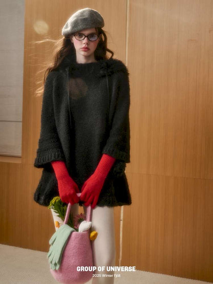 Wool Thick Hooded Fur Collar Knit Cape Skirt【s0000014890】