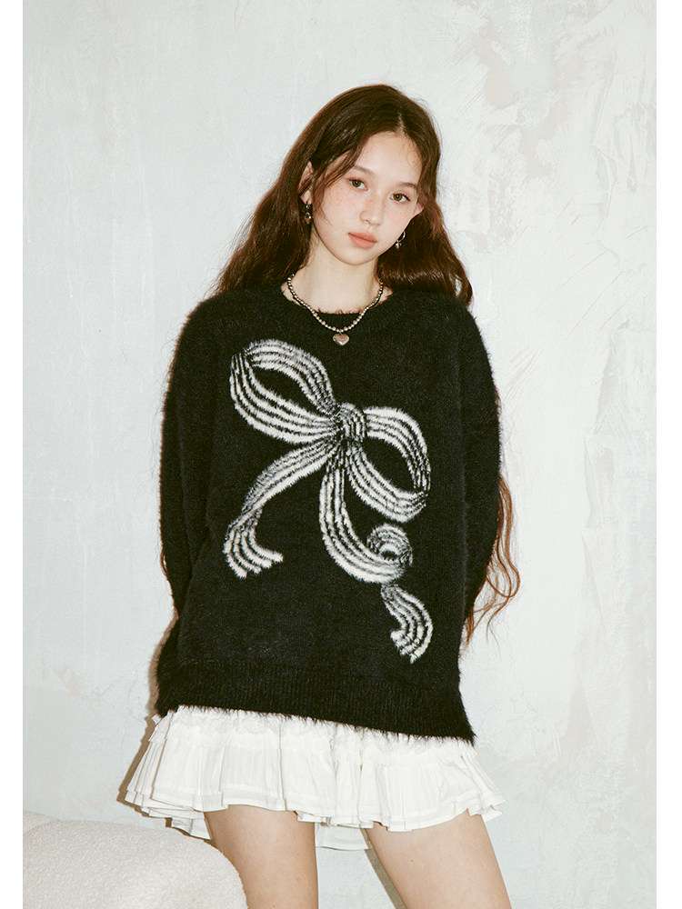 Striped Bow Imitation Mink Wool【s0000015223】
