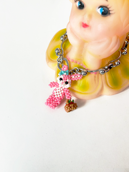 Handmade Pink Beaded Bunny Necklace【s0000016188】