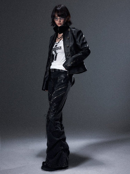 Punk Washed Pleated Denim Pants【s0000018006】