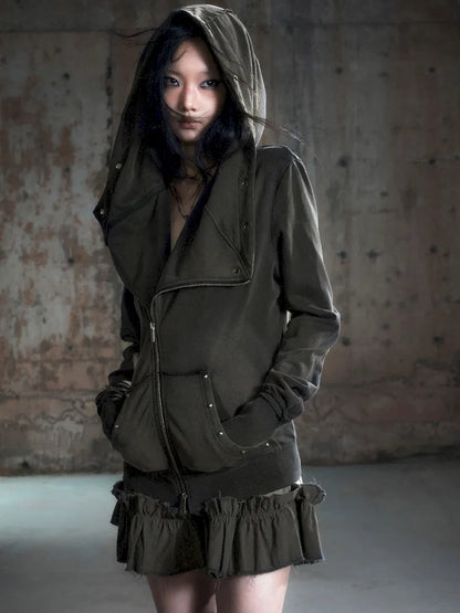 Oversized Collar Long-Sleeve Hoodie Jacket【s0000013967】