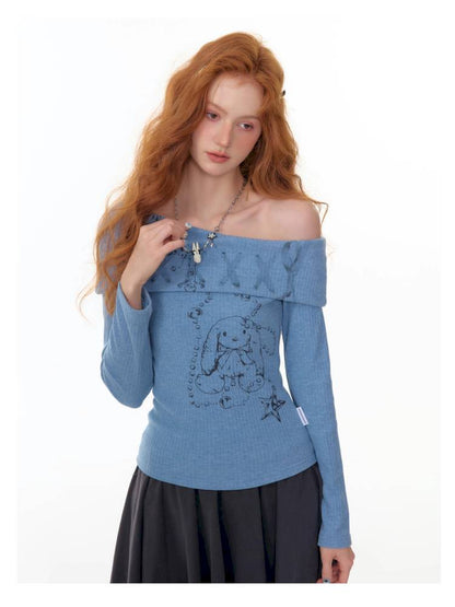Off-the-Shoulder Long Sleeve T-Shirt【s0000014359】