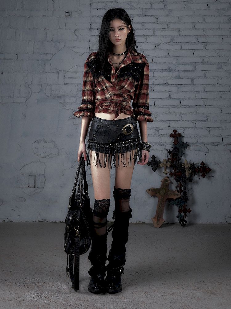 Flare Mid Sleeve Tie Short Blouse【s0000011820】