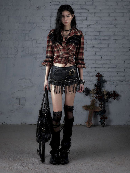 Flare Mid Sleeve Tie Short Blouse【s0000011820】