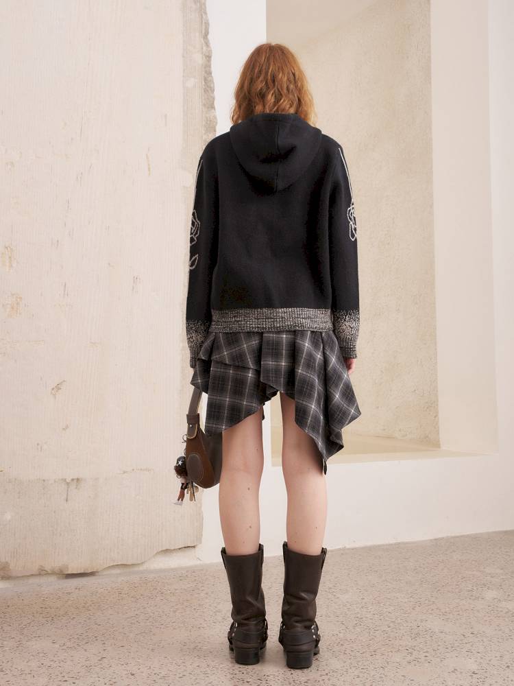 Hooded Black Knit Cardigan【s0000014387】