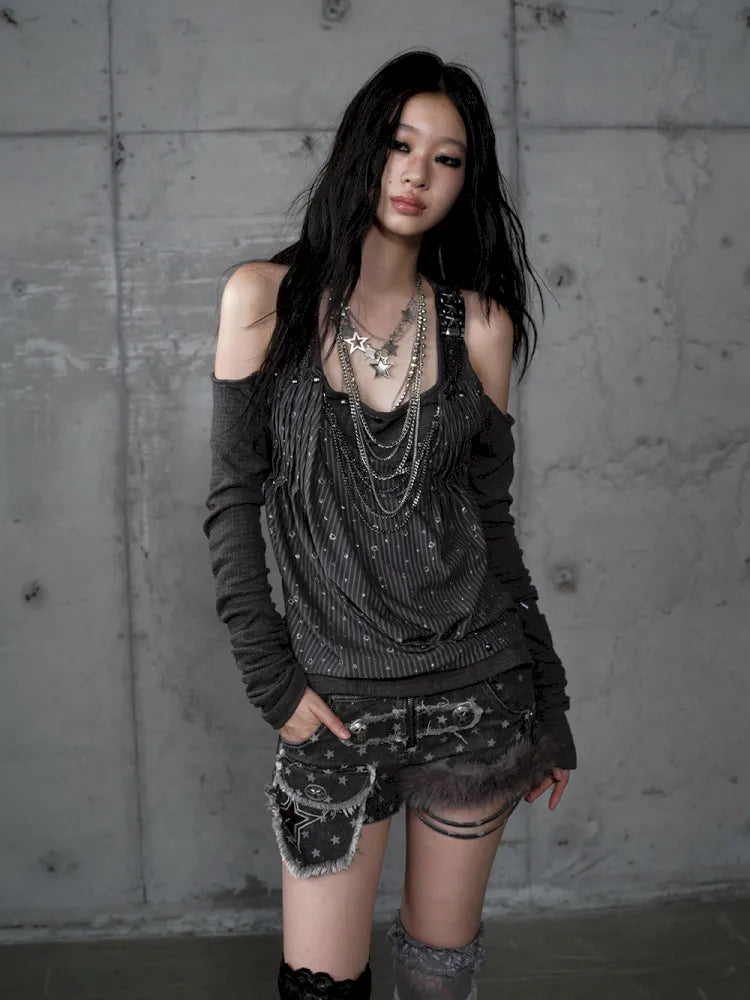 Off-Shoulder Long Sleeve Blouse【s0000014121】