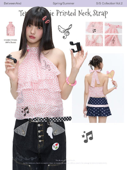 Pink Polka Dot Halterneck Sling【s0000016400】
