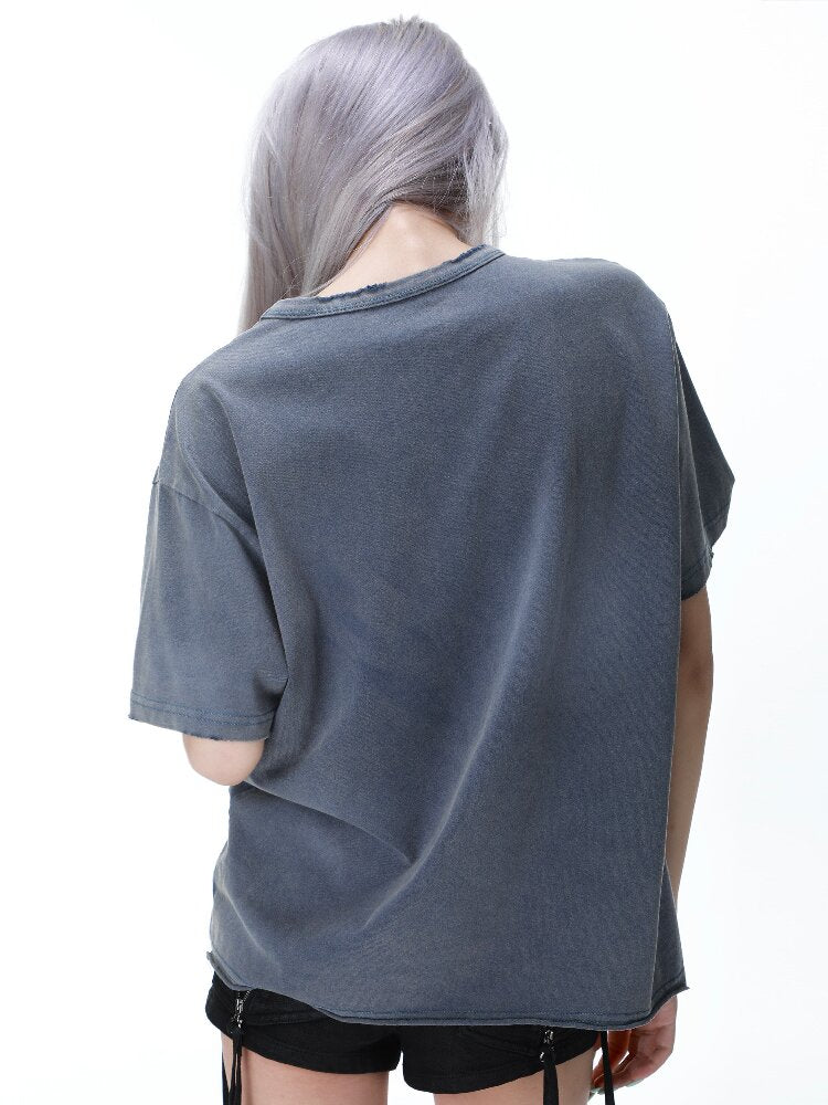 Vintage Print Distressed Washed T-Shirt【s0000017299】