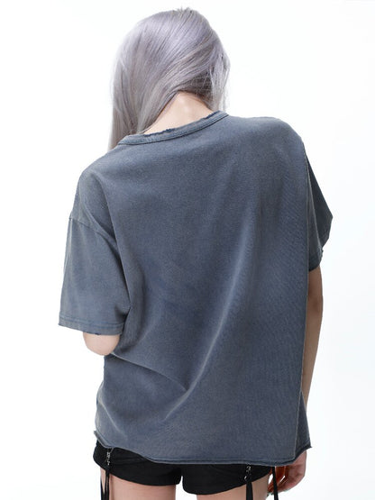 Vintage Print Distressed Washed T-Shirt【s0000017299】