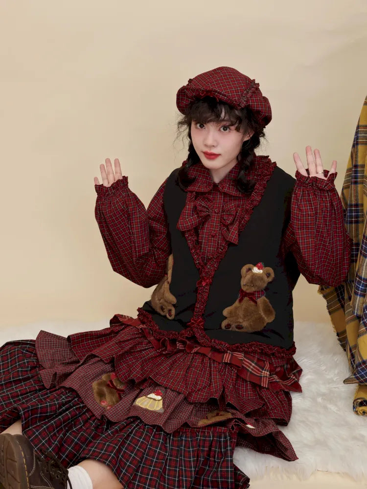Cotton-trimmed plaid vest【s0000014171】