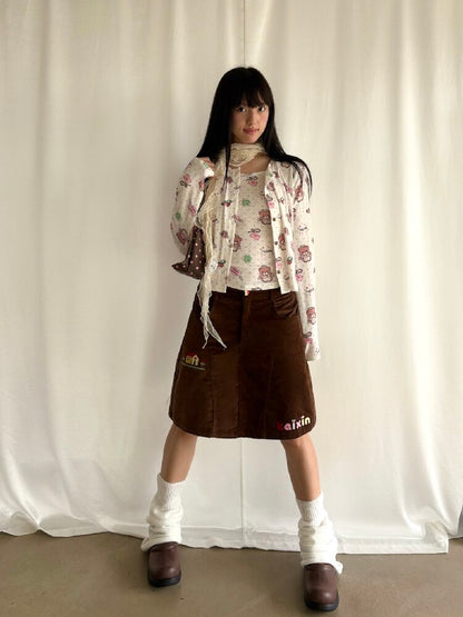 Brown Corduroy Embroidered Skirt【s0000019082】