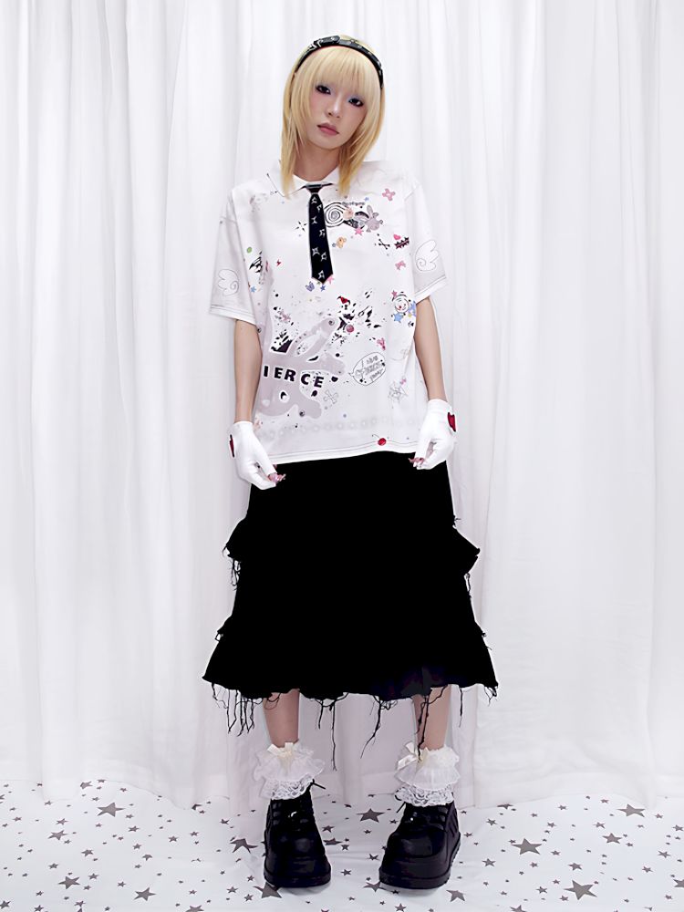 Tattered Black Denim Skirt【s0000013884】