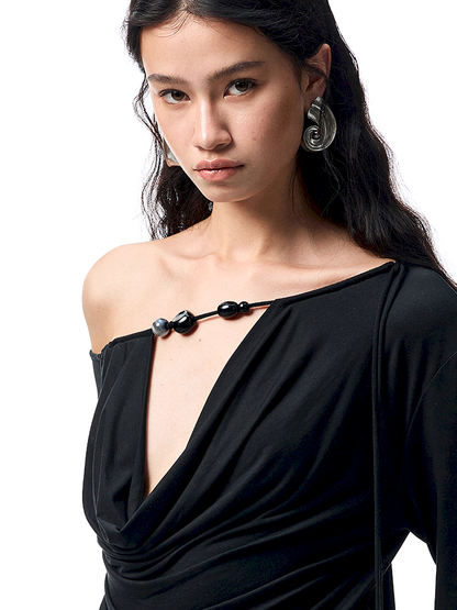 Beaded Swing Neck Strapless Long Sleeve Blouse【s0000012404】