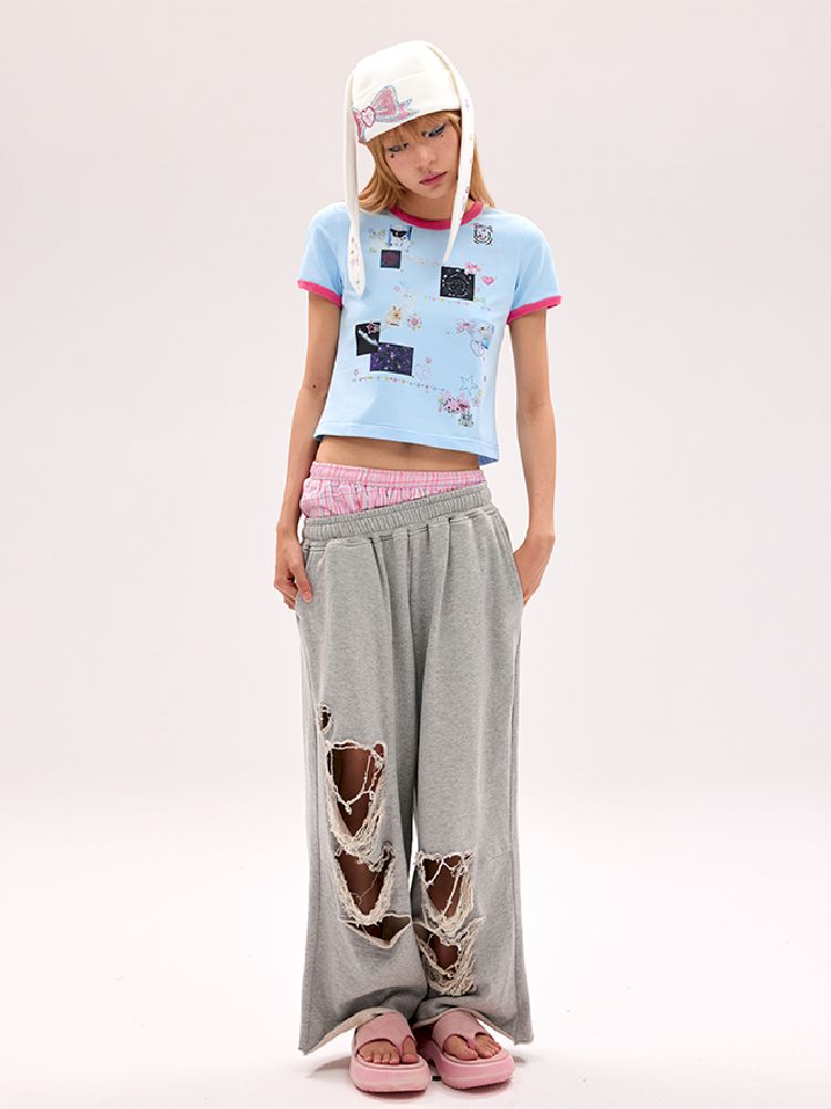 Fake Pants Slanting Ripped Sweatpants【s0000012179】