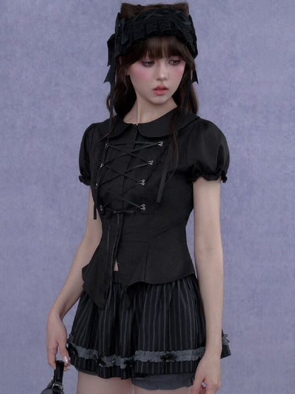 Strappy Puff Sleeve Shirt Top【s0000017272】