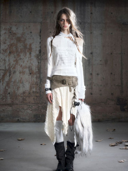 Punk splicing velvet bustier skirt【s0000013886】