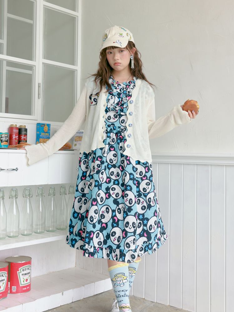Blue panda pattern dress【s0000012757】