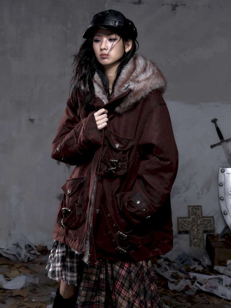 Mid-Length Fleece-Lined Cotton Jacket【s0000014475】