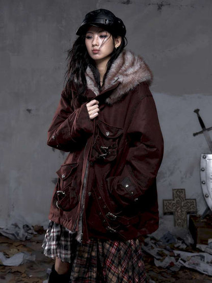 Mid-Length Fleece-Lined Cotton Jacket【s0000014475】