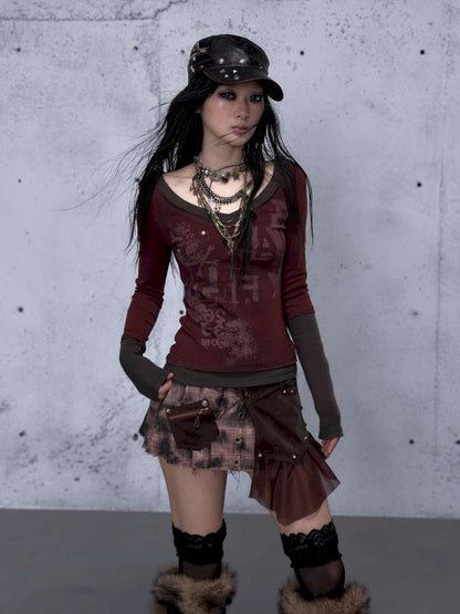 Retro Punk V-Neck Stretch T-Shirt【s0000014928】