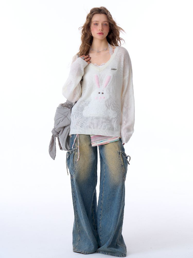 Bowknot High Waist workwear Denim Pants【s0000011675】