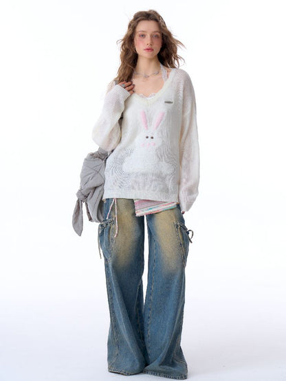 Bowknot High Waist workwear Denim Pants【s0000011675】