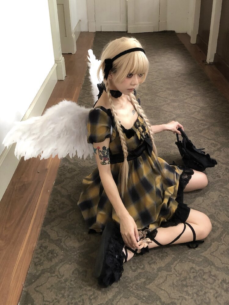 Plaid Puff Sleeve Lantern Dress【s0000016892】