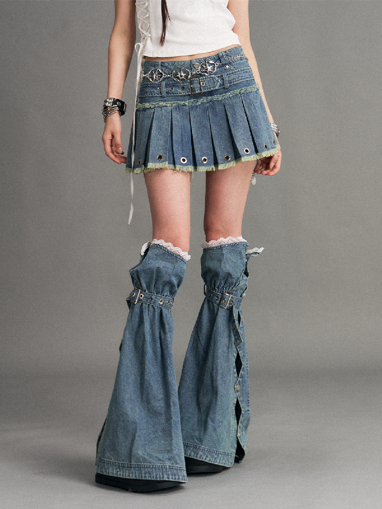 Washed Flame Pleated Denim Skirt【s0000017772】