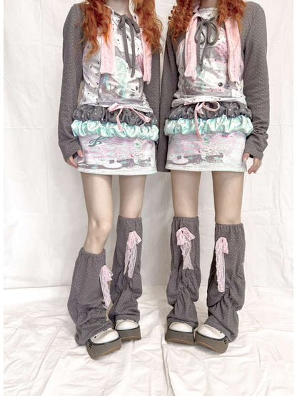 Polka Dot Lace Bow High Sock Cover【s0000015208】