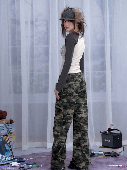 Street cool double waist camo pants【s0000014373】