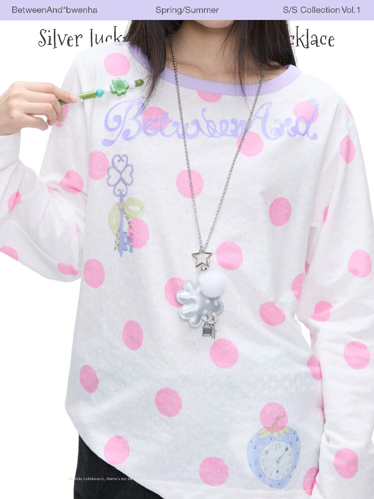 Leather Silver Clover Bag Necklace【s0000016374】