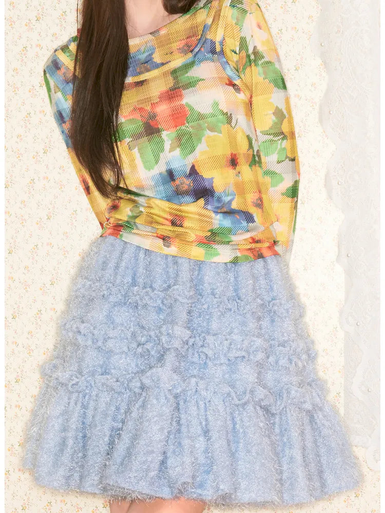 Velvet-Feel Lace-Trimmed Cake Skirt【s0000014144】