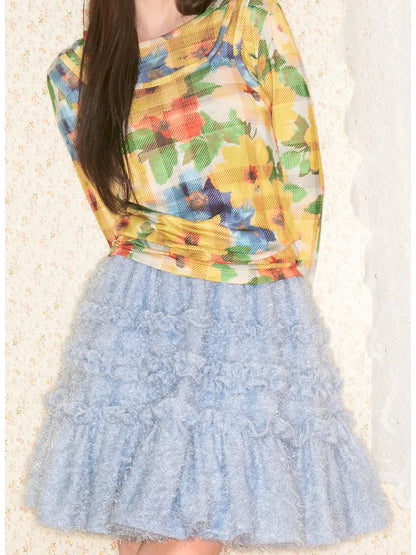 Velvet-Feel Lace-Trimmed Cake Skirt【s0000014144】