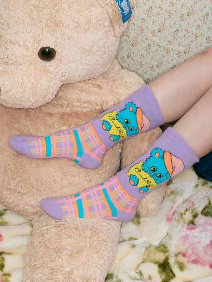 Plush-Style Check Pattern Animal Socks【s0000014510】