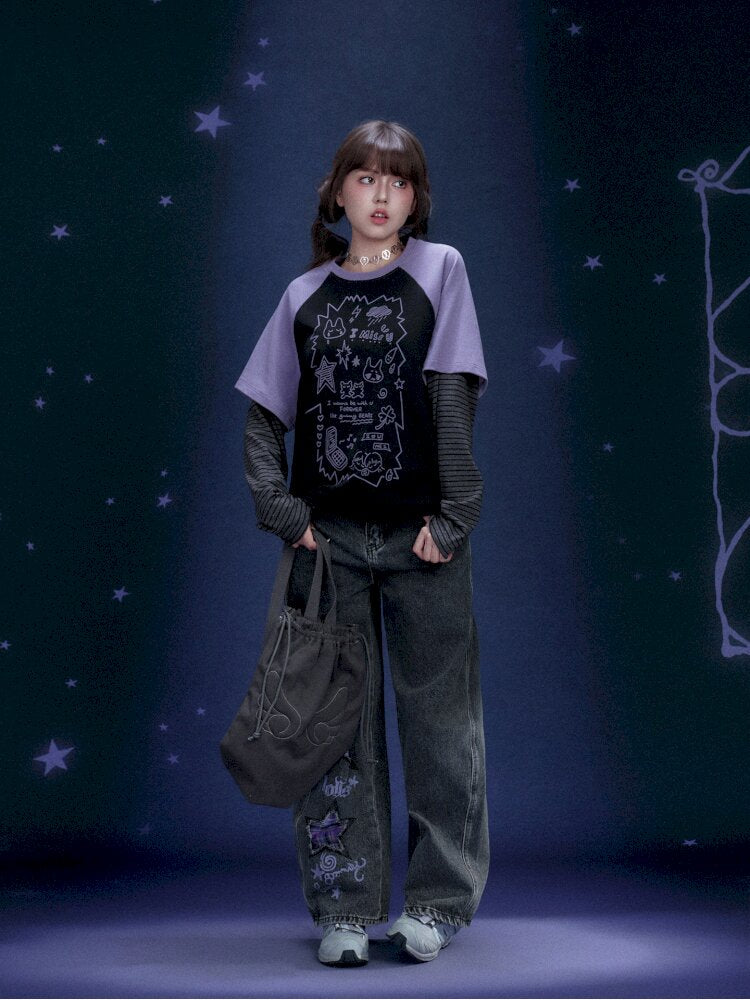 Graffiti Fake Two Purple T-Shirt【s0000015445】