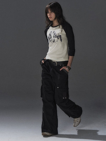 Ribbed Multi Pocket Black Trousers【s0000016230】