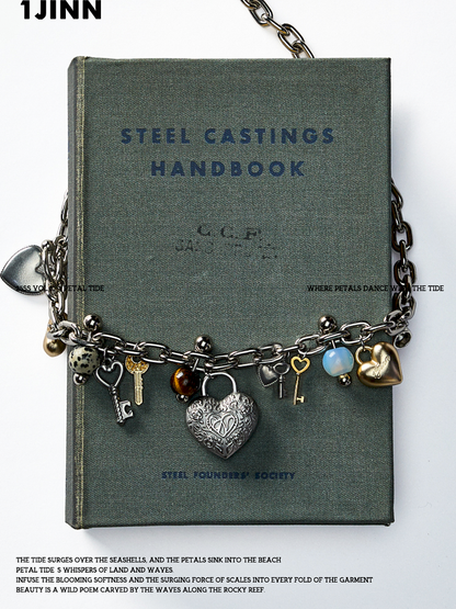 Stone metal heart short necklace【s0000012410】