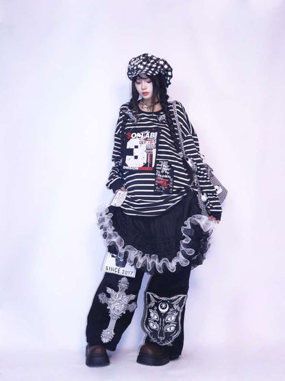 Punk Striped Fleece Sweatshirt【s0000014626】