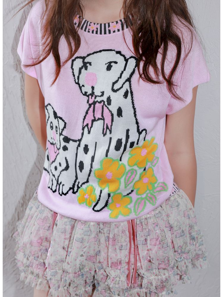 Pink Spotted Dog Knitted T-Shirt【s0000012823】