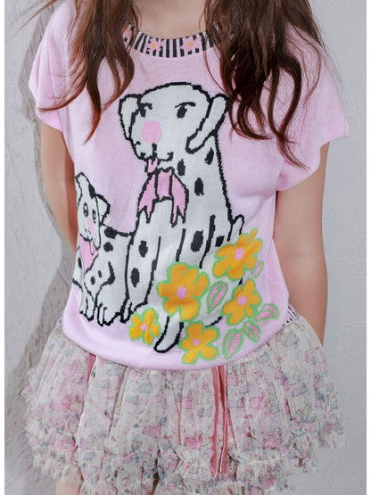 Pink Spotted Dog Knitted T-Shirt【s0000012823】