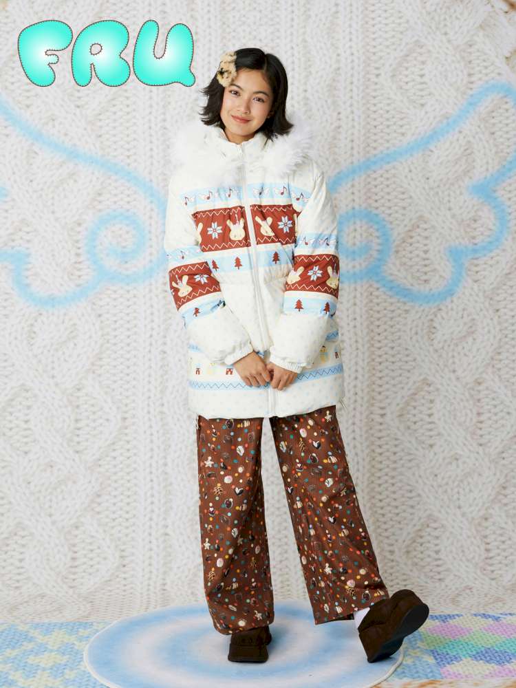 Candy Print Brown Corduroy Straight Pants【s0000014852】