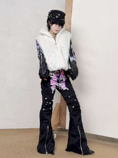 Black White Patchwork Slim Stud Jacket【s0000014862】