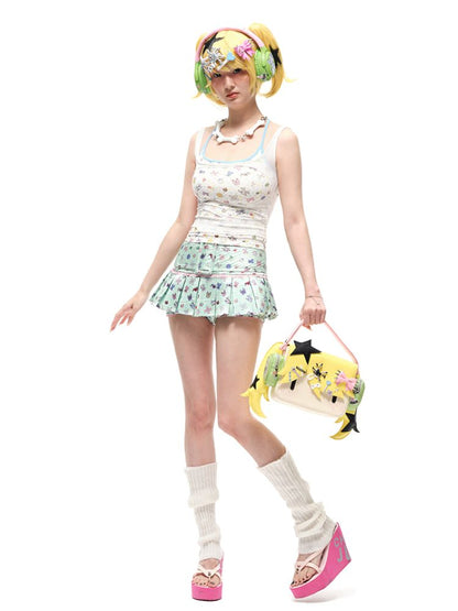 Small appliqué print pleated skirt【s0000012590】