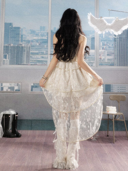 Lace Ruffle Cinched Waist Sundress【s0000016541】