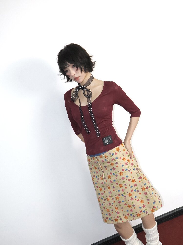 Candy Star Twill A-Line Skirt【s0000018674】