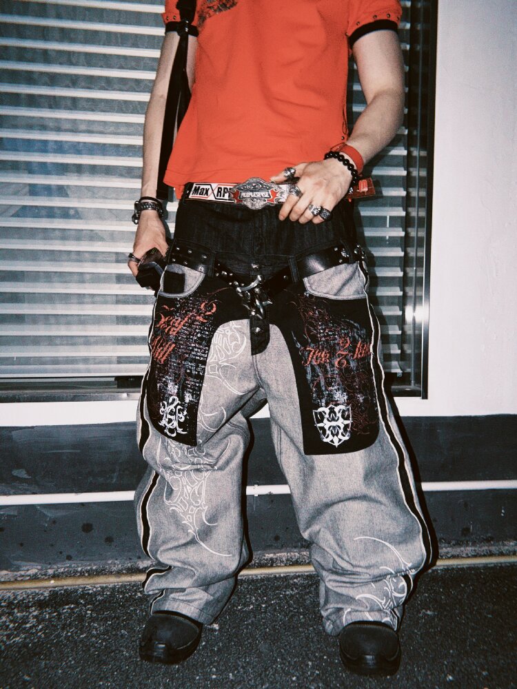 Bare-eared Pulping Double-waisted Jeans【s0000016959】