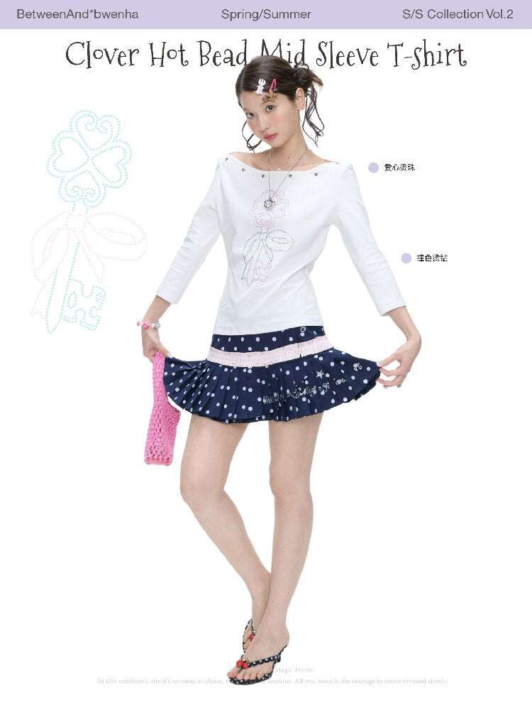 White Clover Hot Bead T-Shirt Top【s0000016408】